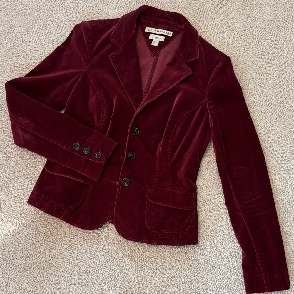 Tommy Hilfiger Deep Red Velvet Stretch Blazer